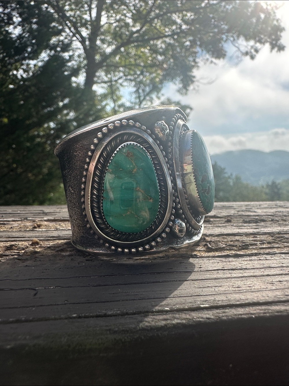 Navajo ✨ Glenn Livingston Turquoise Statement Cuff Bracelet - Picture 5 of 9